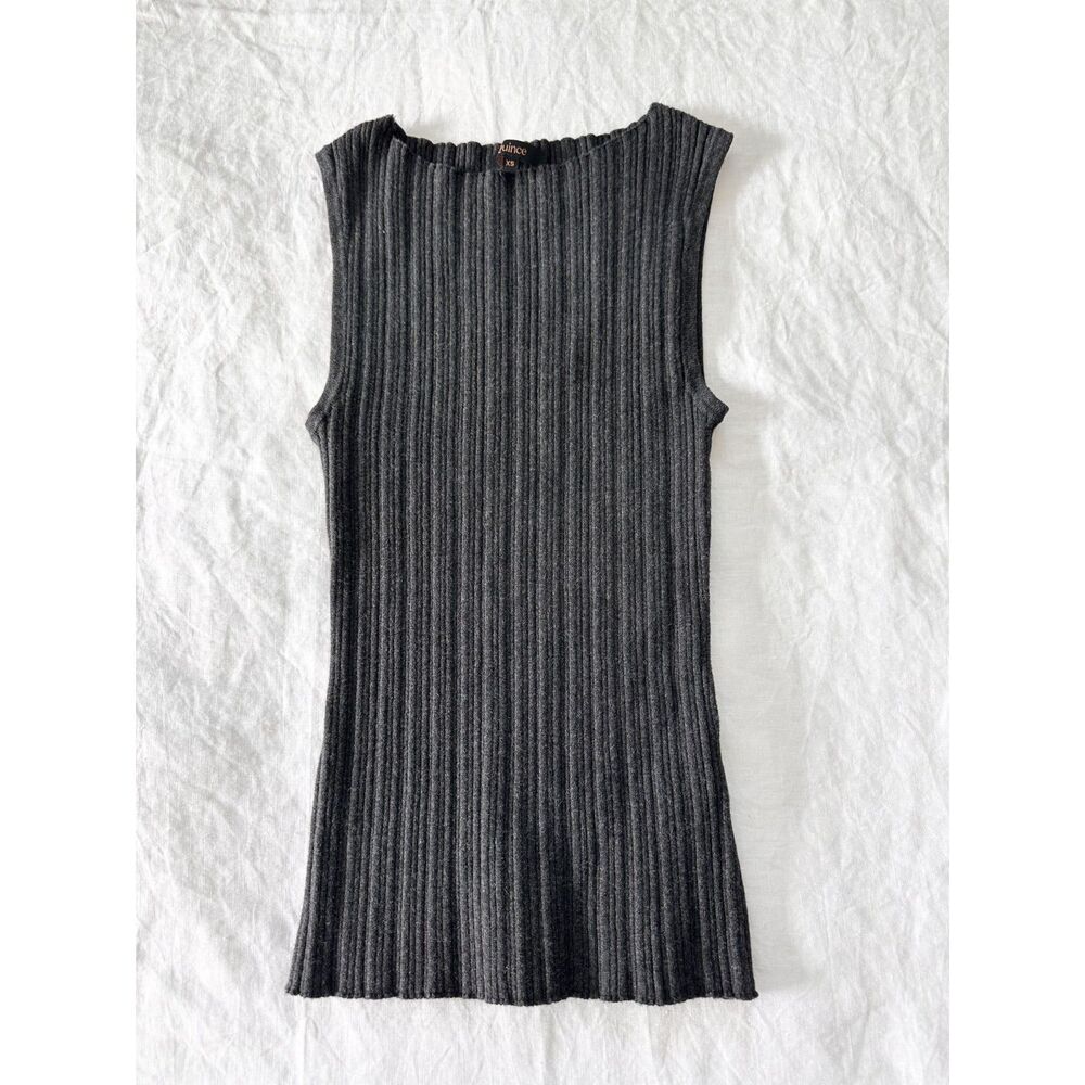 Quince Ribbed Tank Women XS Gray Organic Cashmere Sleeveless Knit Top
